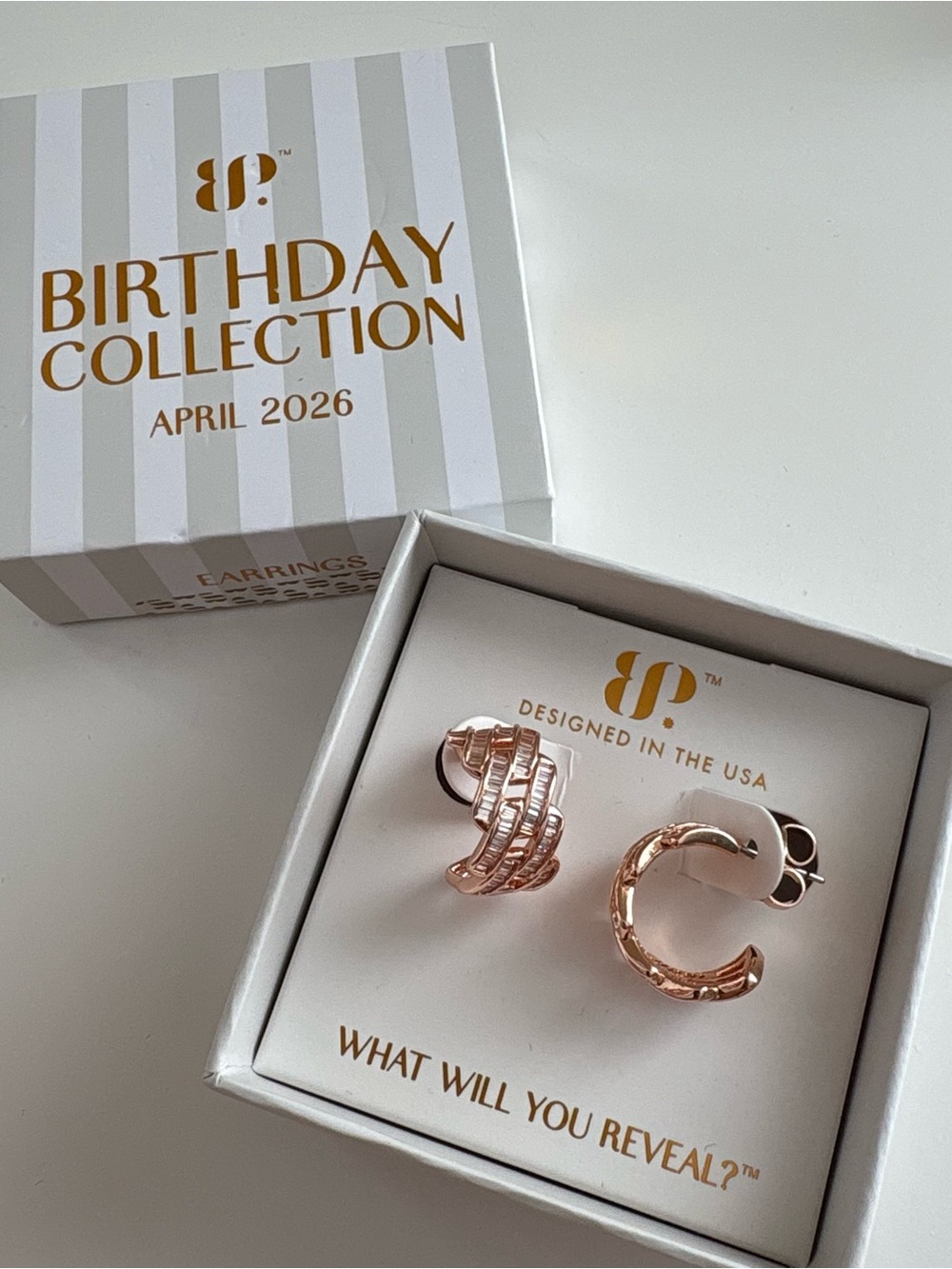 Bomb Party April26 Linked in Love Earrings ER80059 Diamond CZ Rose Gold Plating